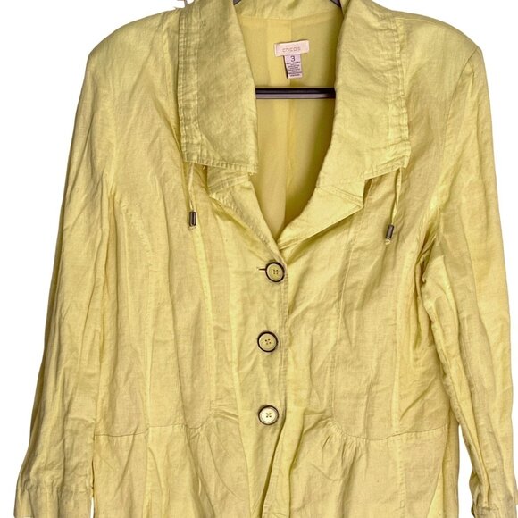 Chicos Size 16 Light Weight Detail Front Buttons Lined Pleated Yellow Jacket - Picture 5 of 8